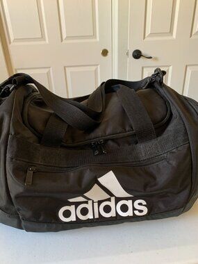 Adidas Black Duffel Bag With Adjustable Strap & Zip Pockets - Lightweight Gym &